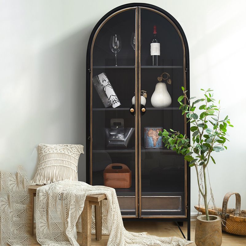 Contemporary Glass Doors Display Cabinet with Iron Base for Living Room