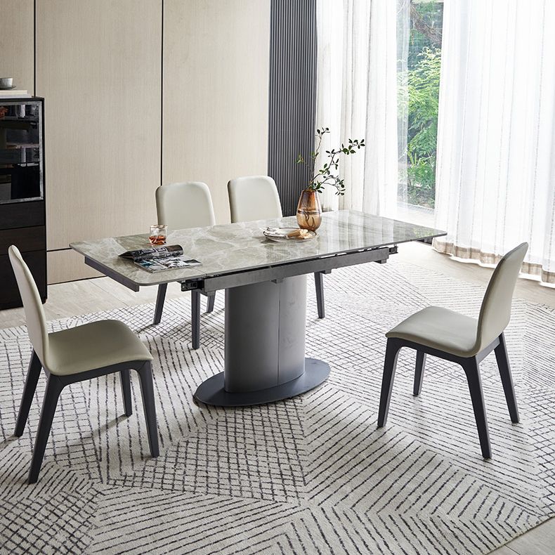 Contemporary Sintered Stone Dining Room Set Rectangle Dining Set with Built-in Storage Layer