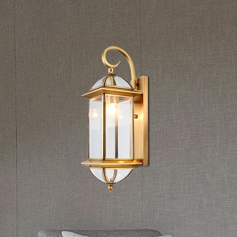 1 Bulb Metal Wall Sconce Traditional Gold Curved Arm Living Room Wall Light Fixture