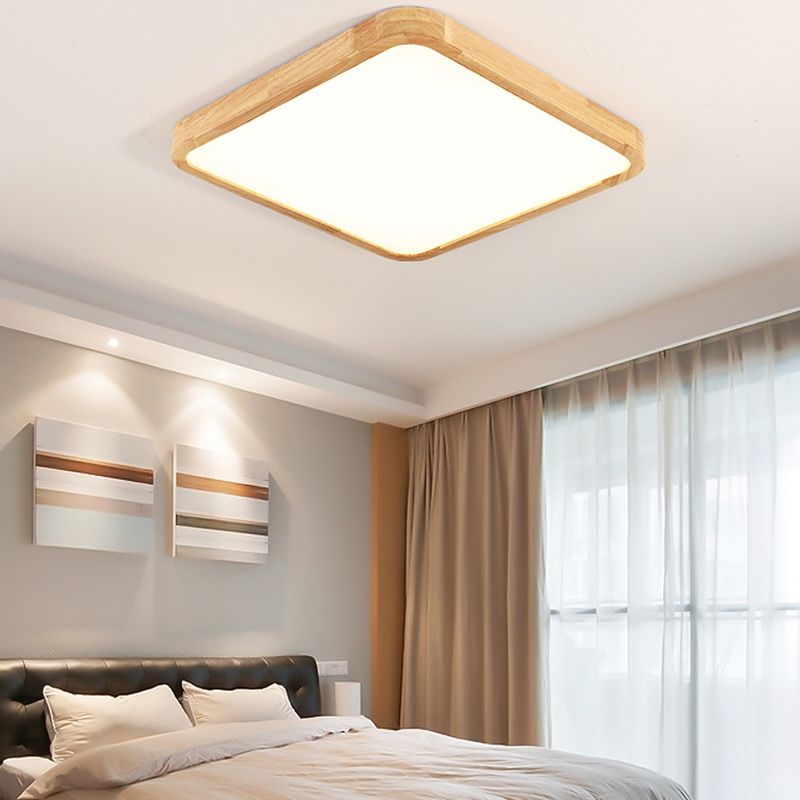1-Light Wood Ceiling Light Fixtures Modern Style Geometric Semi Flush Mount Lighting