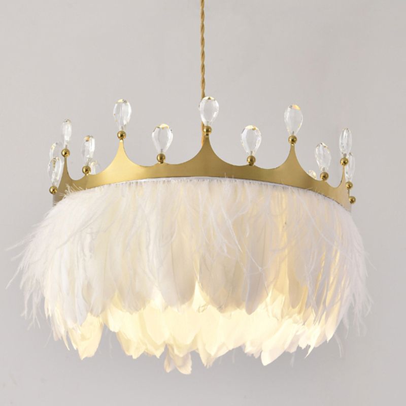 Ultra-modern Crown Pendant Lighting Fixtures Feather Hanging Lamp with Hanging Cord for Bedroom