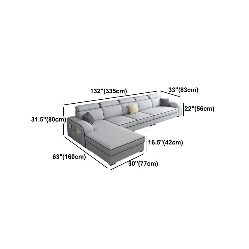 Light-grey Faux Leather Removable Cushions Square Arm Sectionals for Living Room