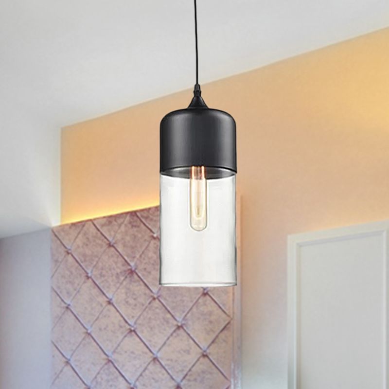 5 "/ 7" / 8 "de large tambour / cylindre / pot transparent en verre transparent pendant moderne 1 clair de suspension blanche / noir clair
