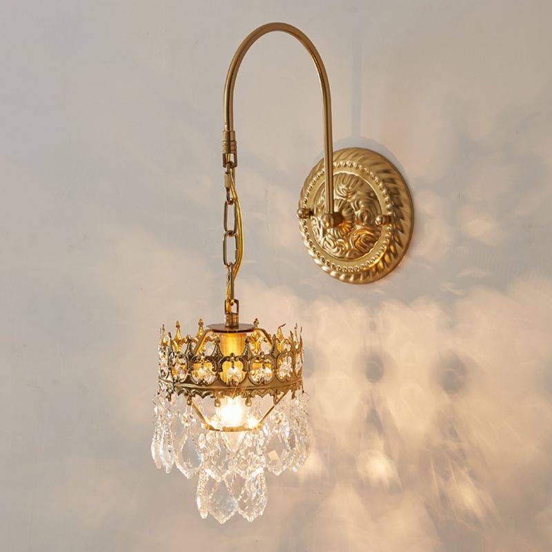 Iluminación montada en la pared de 1 luces de estilo moderno de brazo curvo de cristal lámpara de luz en latón