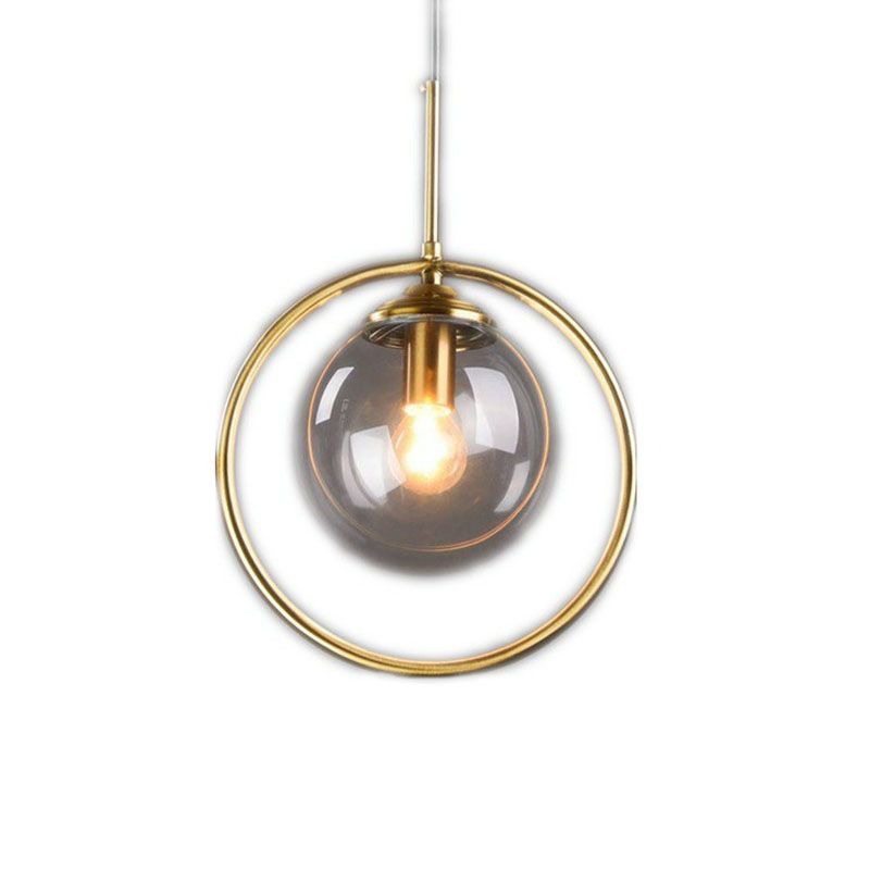 Postmodernist Ball Shade Down Lighting Pendant Glass 1-Light Kitchen Hanging Light with Decorative Ring