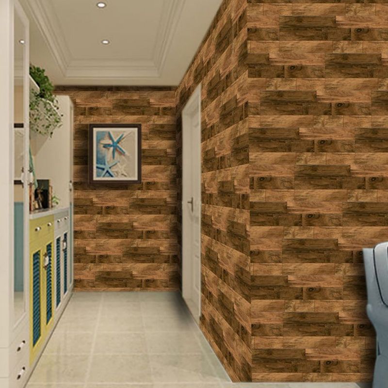 Brown Reclaimed Wood Wallpaper Panels Peel and Stick Wall Decor for Kitchen (4 Pcs)