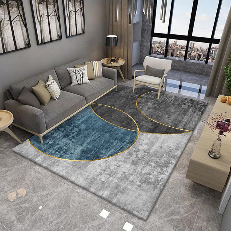 Blue Geometric Area Rug Polyester Modern Abstarct Carpet Non-Slip Area Rug for Home Decoration