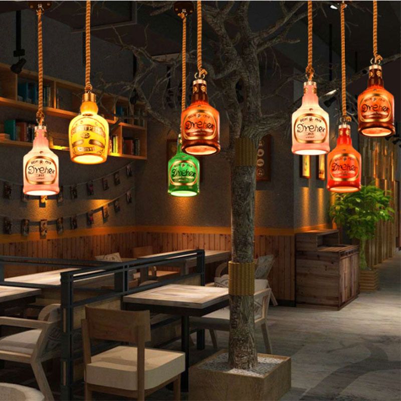 Resin Red/Yellow Drop Pendant Wine Bottle 1 Light Industrial Style Hanging Lamp Kit for Restaurant
