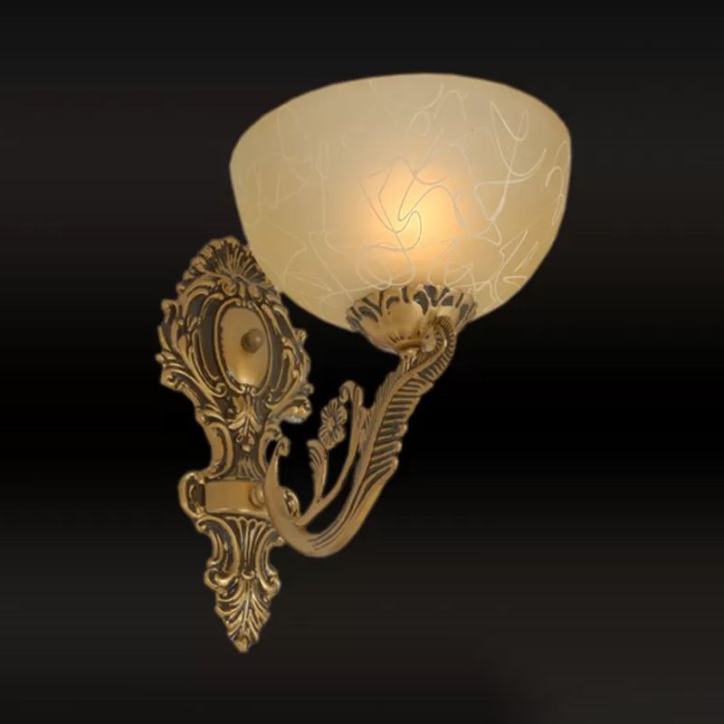 Single-Bulb Bowl Shade Wall Lighting Traditional Bronze Opal Frosted Glass Sconce Light