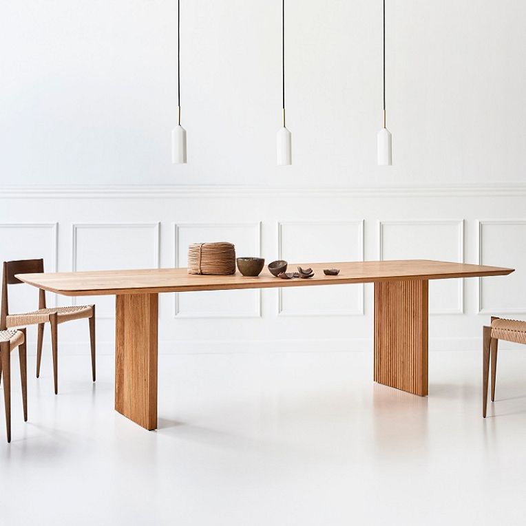 Rectangle Modern Dining Table White Fixed Table with Pinewood Solid Wood