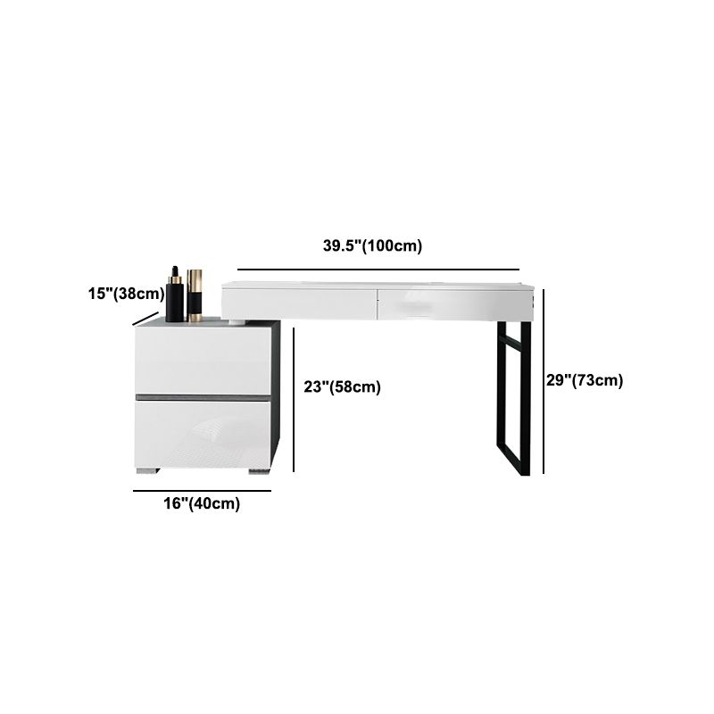Modern 4 Drawers Vanity Dressing Table 28.94" H White Dresser with Stool