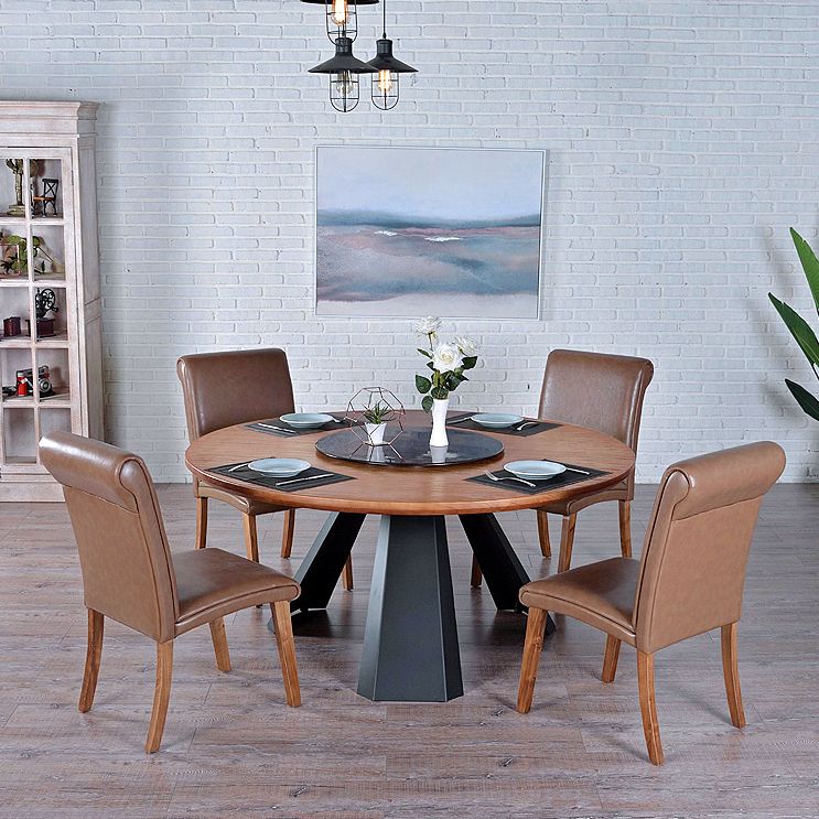Round Folding Table in Brown Modern Solid Wood Convertible Dining Table