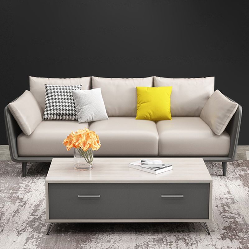 Stain Resistant Standard Faux Leather Square Arm Settee Couch with Pillows