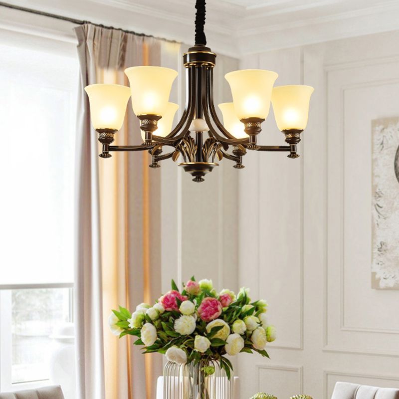 Bell Chandelier Light Fixture Traditional White Glass Pendant Lighting for Restaurant