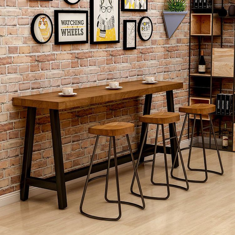 Modem Style Rectangle Bar Table Solid Wood Bar Dining Table with Trestle Base