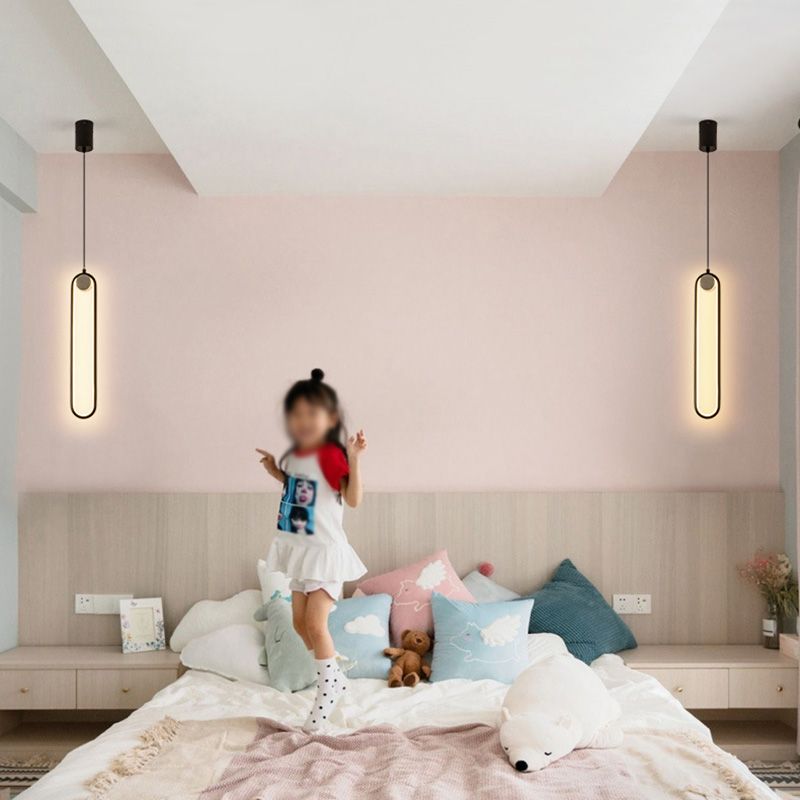 Contemporary One-Light Black Metal Oval Pendant Lighting for Dinning Room Cafe