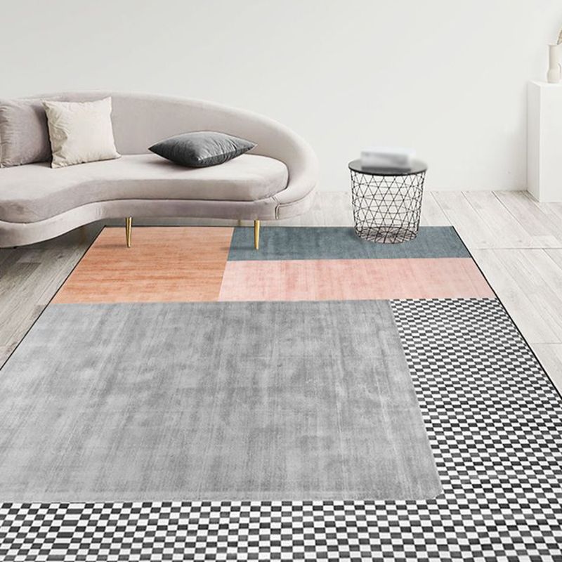 Gray Indoor Carpet Minimalist Geometric Area Rug Polyester Anti-Split Washable Rug