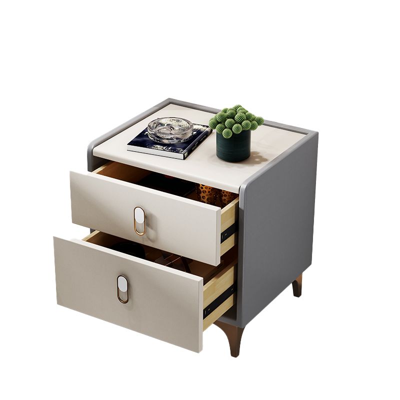 Modern Drawer Storage Night Table Faux Leather Nightstand with Legs
