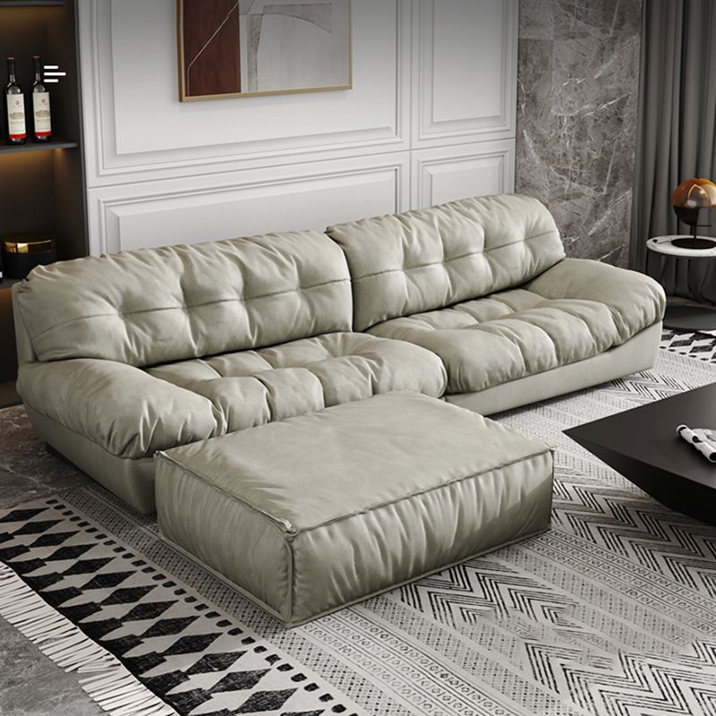 Modern Style Sofa with Pillow Back Sponge Cushion Frosted Velvet & Imitation Leather