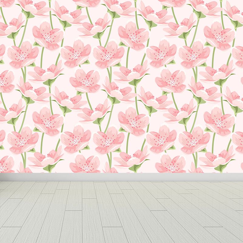 Autocollant Mural de fleurs en fleurs tendance, Non tissé, lavable, décoration murale de couleur douce pour chambre à coucher