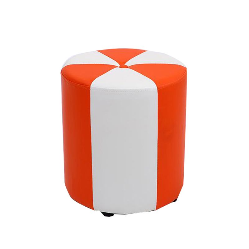 Modern Ottoman Faux Leather Upholstered Stripe Printed Cylinder Shape Ottoman