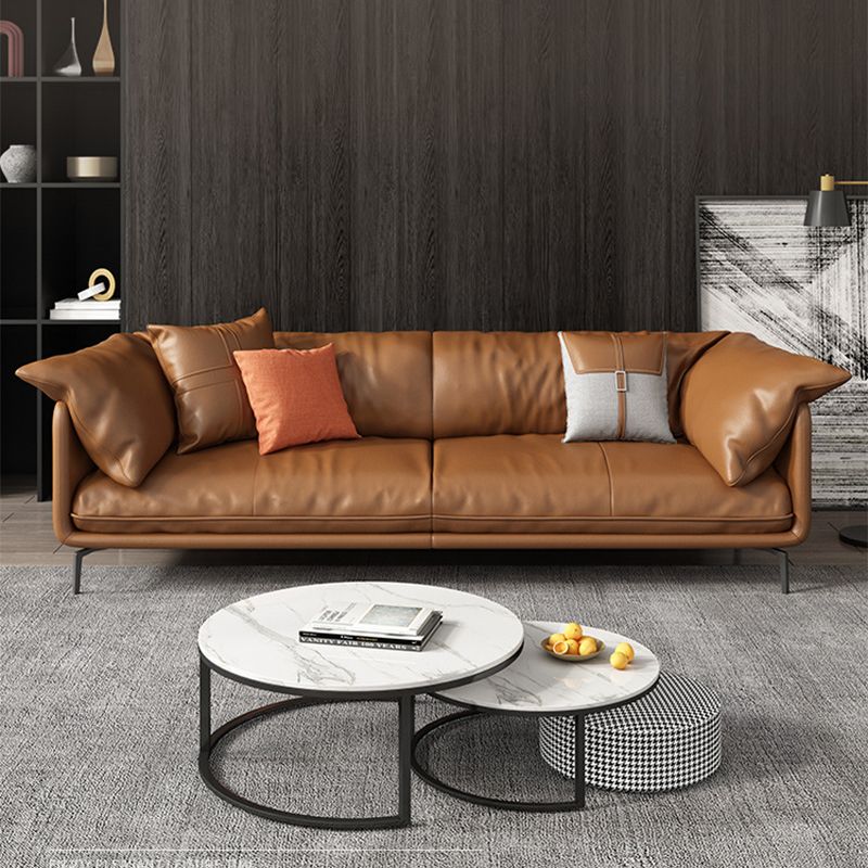 Pillow Top Arm Sofa Faux Leather Down Fill Cushions Sofa in Orange