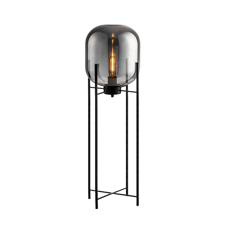 Soggiorno oblungo in piedi in piedi fumio leggero grigio/cognac vetro ombra a led lampada da pavimento in piedi