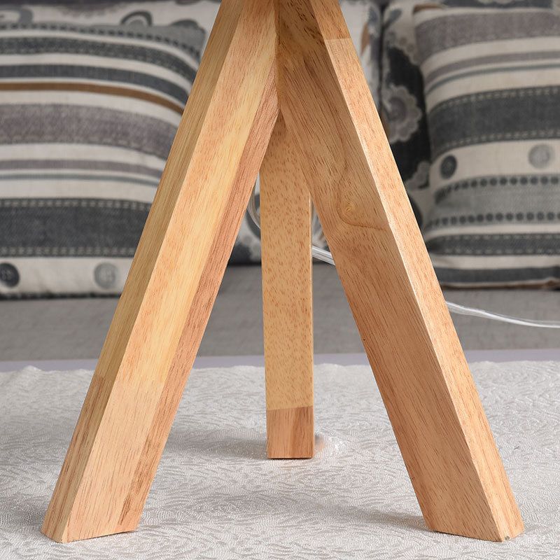Tapered Table Lighting Simplicity Fabric 1 Bulb Bedside Nightstand Lamp with Wooden Tripod in White