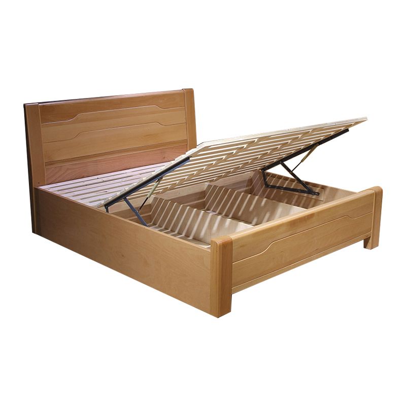 Traditional Style Bed Frame Beech Solid Color Bed with Headboard