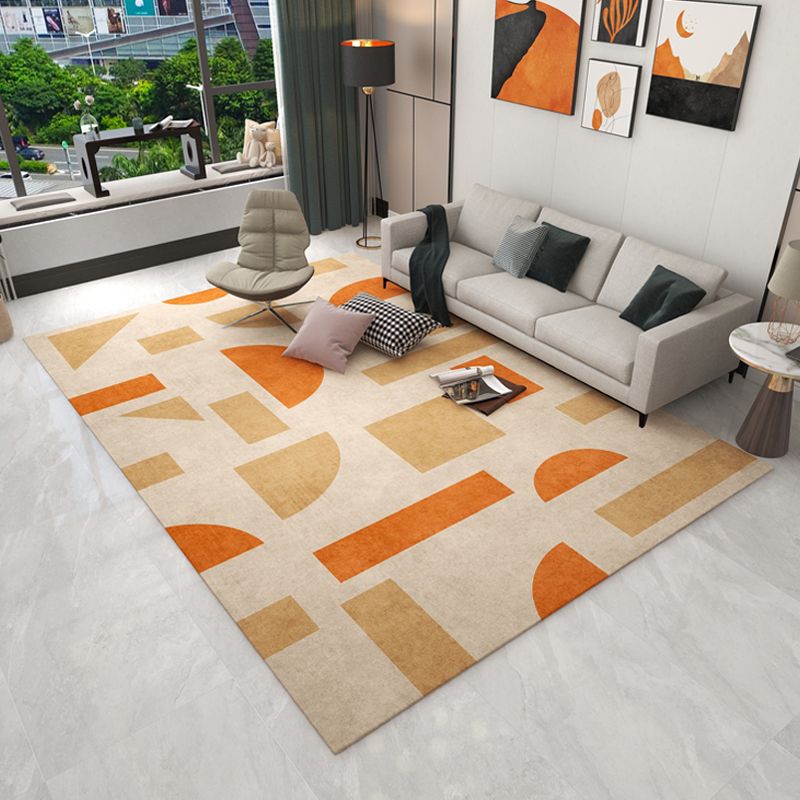 Beige Modern Area Carpet Geometrict Pattern Polyester Area Rug Stain Resistant Rug for Home Decor