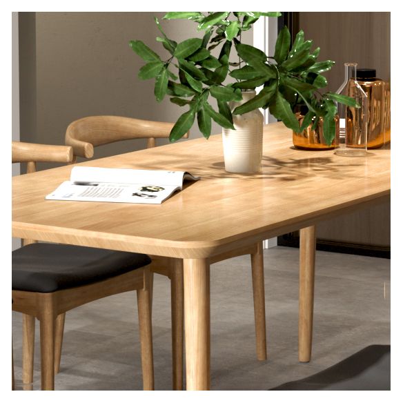 Mesa de comedor contemporánea rectangular de 4 patas, mesa fija de madera maciza, Color madera