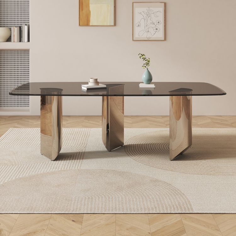 Rectangular Dining Table Clear Glass Tabletop with Chrome Base