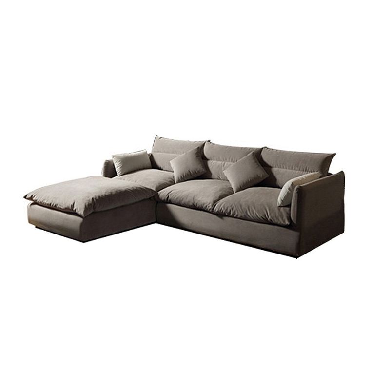 Square Arm Light-grey Contemporary Velvet L-Shape Sofa for Living Room