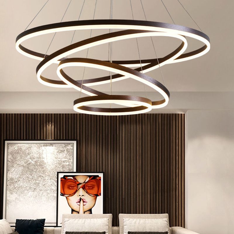Coffee Orbicular Chandelier Light Fixture Minimalist Style LED Metal Pendant Light Fixture