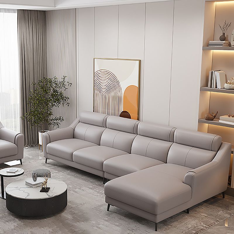 Genuine Leather Sectional Sofa,110" L Sloped Arms Stationary Sectional Sofa