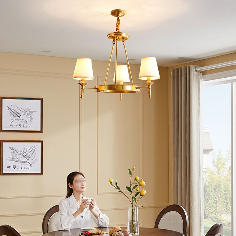 Conical Chandelier Light Fixture Traditional Fabric Pendant Lighting for Restaurant