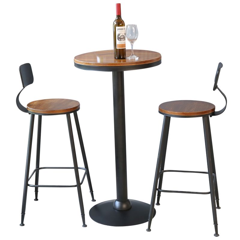 Industrial Brown Bar Dining Table Solid Wood Bistro Table with Metal Base