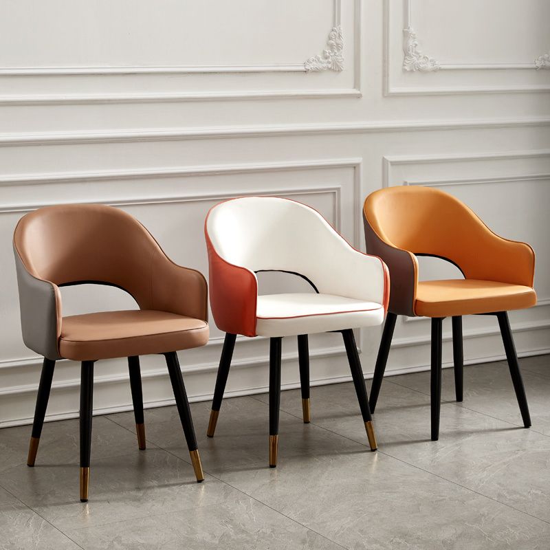 Sillas de comedor de metal de estilo nórdico, silla lateral con brazo trasero abierto para cocina