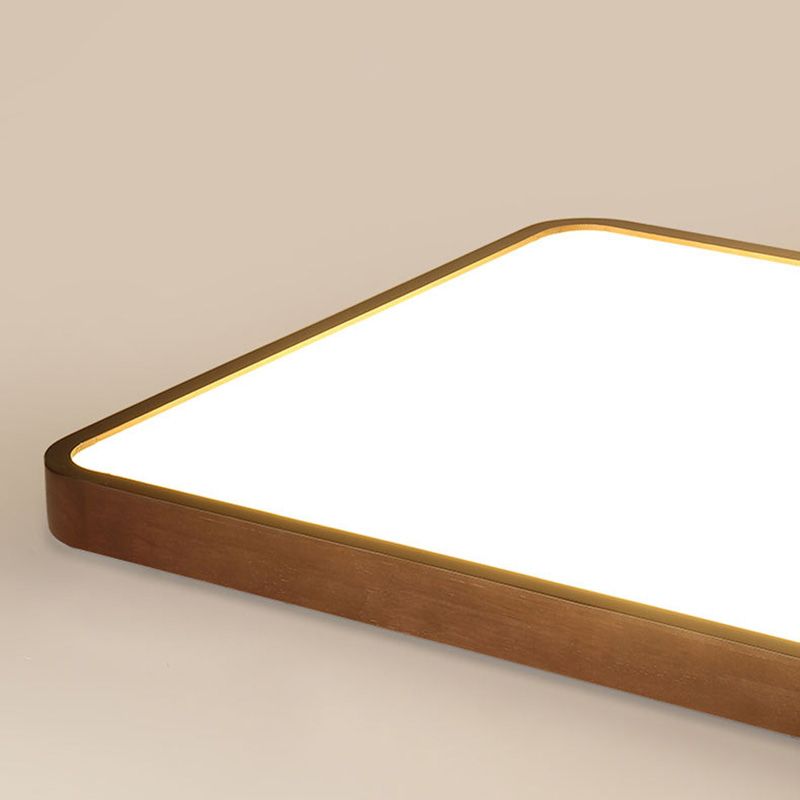 Wooden Rectangular Flush Mount Ceiling Light with White Acrylic Shade for Office Meeting Room
