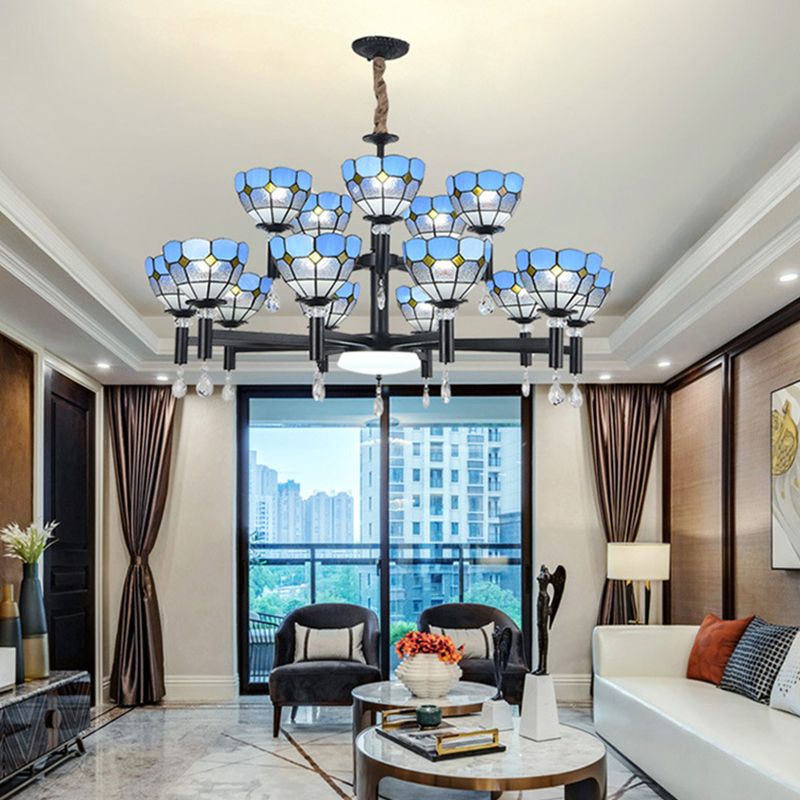 Lampadario in vetro colorato artigianale ombreggiato in stile mediterraneo lampada per lobby