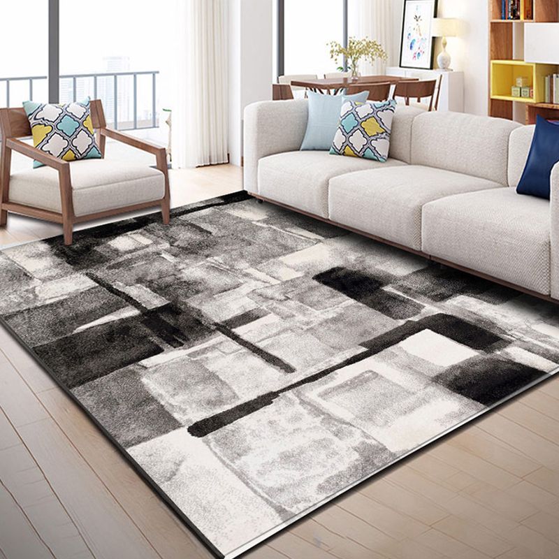 Modern Living Room Rug Multi Color Geometric Print Area Carpet Synthetics Non-Slip Backing Easy Care Rug
