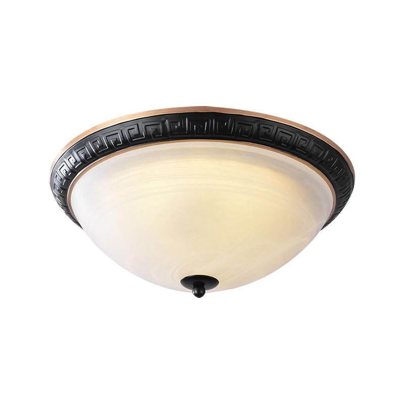 Black Bowl Shape Flush Mount Lamp Classic Milky Glass 12.5"/16" Wide 3 Lights Study Room Ceiling Fixture