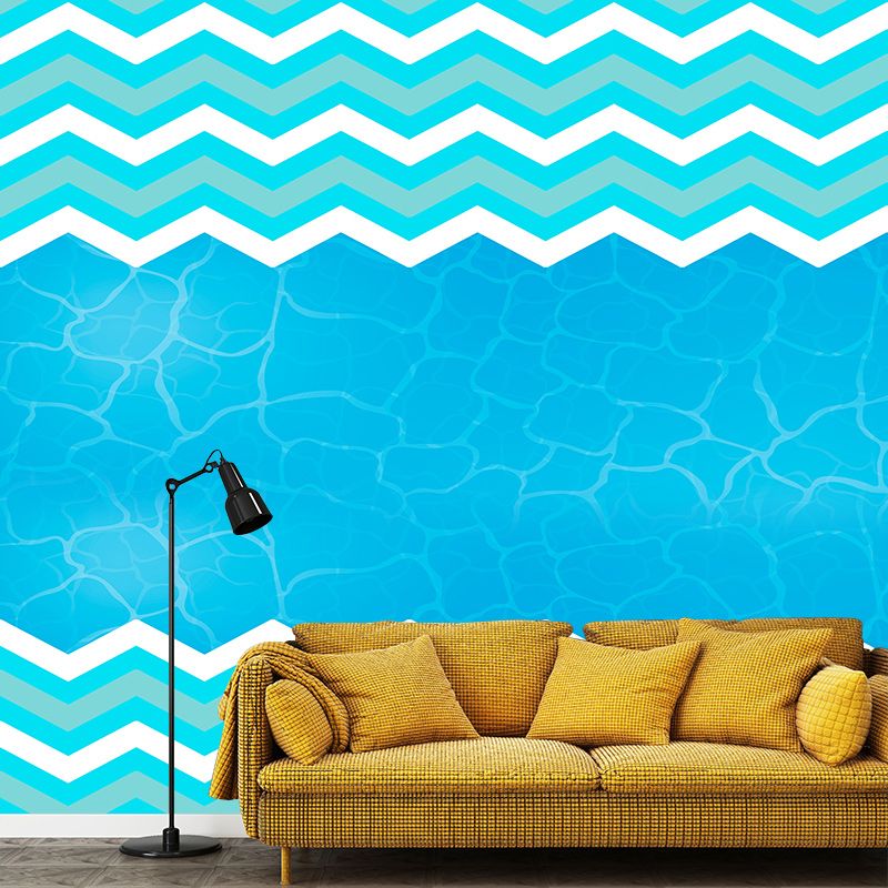 Illustration Stain Resistant Mural Wallpaper Wavy Line Indoor Wall Mural