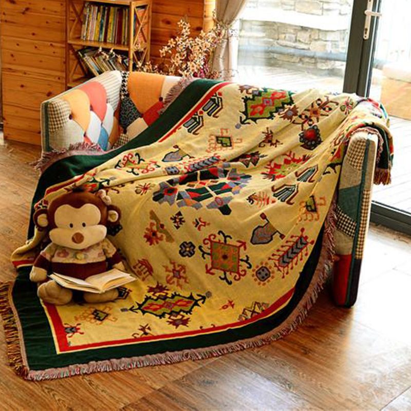 Multicolor Woven Geometric Pattern Rug Cotton Bohemian Rug Washable Pet-Friendly Carpet for Room