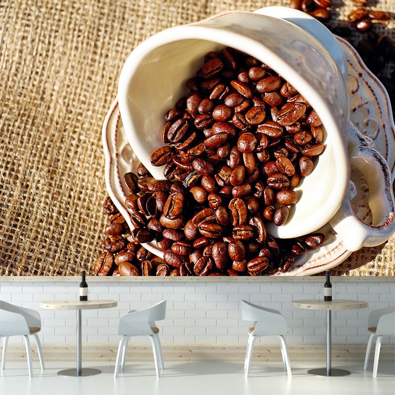 Modern Coffee Bean Mural Wallpaper Stain Resistant Wall Covering for Coffee Shop
