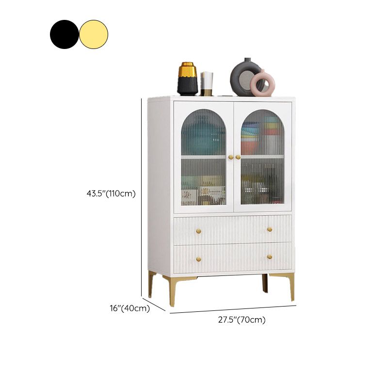 Glam Glass Door Sideboard White Engineered Wood Side Board for Kitchen Use