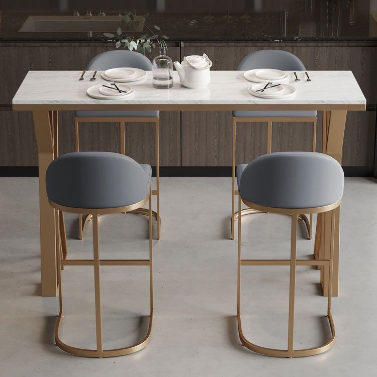 Rectangle Metal Base Bar Table Glam Sintered Stone Top Bistro Bar Table