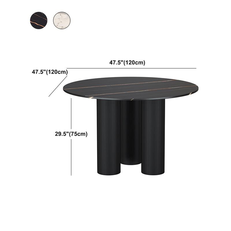 Mesa de comedor redonda contemporánea de piedra, acabado mate, mesa de 3 patas para cocina