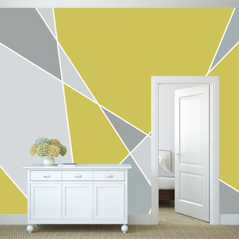 Grey-Yellow Modern Art Murals Large Size Geometric Wall Decoration for Living Room