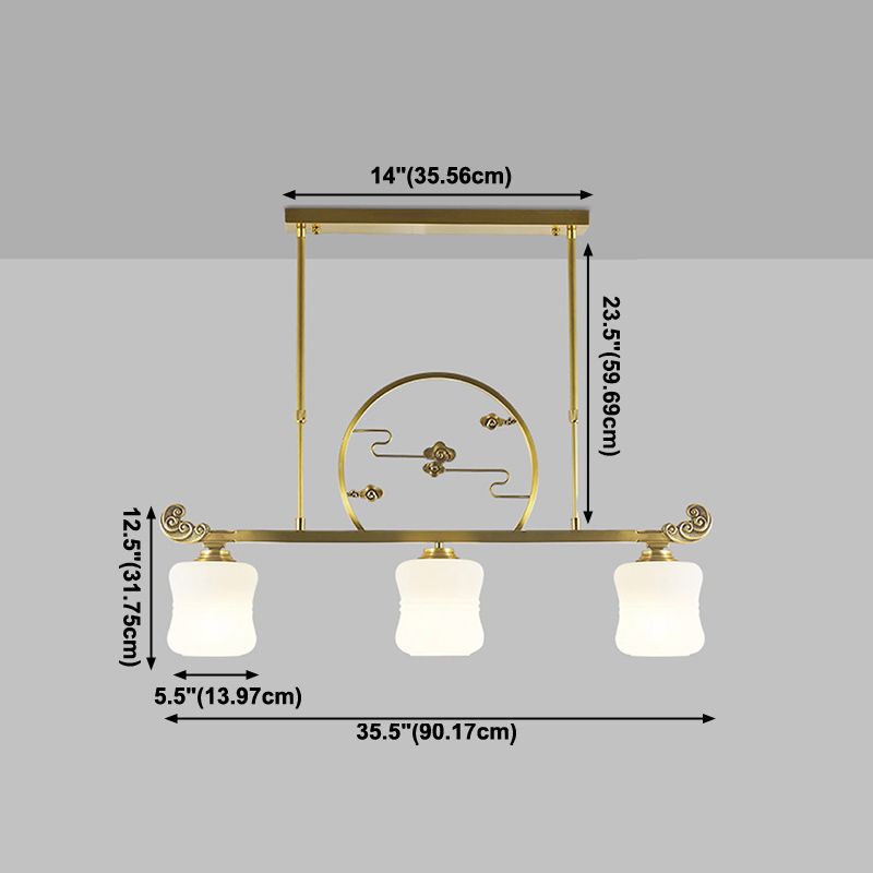 Moderne Zylinderinselbeleuchtung Glasglas 3 Lichthängerleuchten in Gold